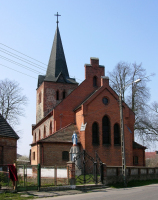 Zamęcin, kościół z XIX w. z wieżą z XV w.